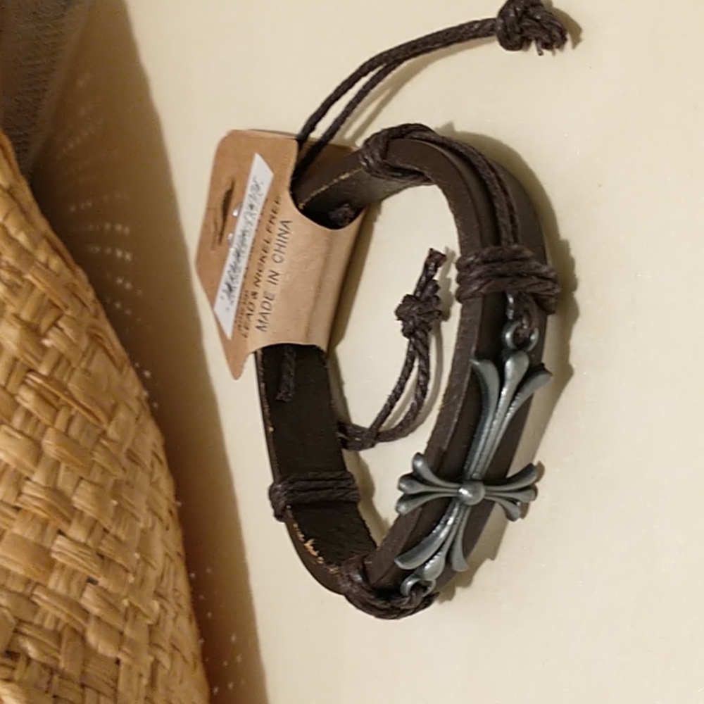 Genuine Leather Unisex Cord Wrapped Cross Bracelet!